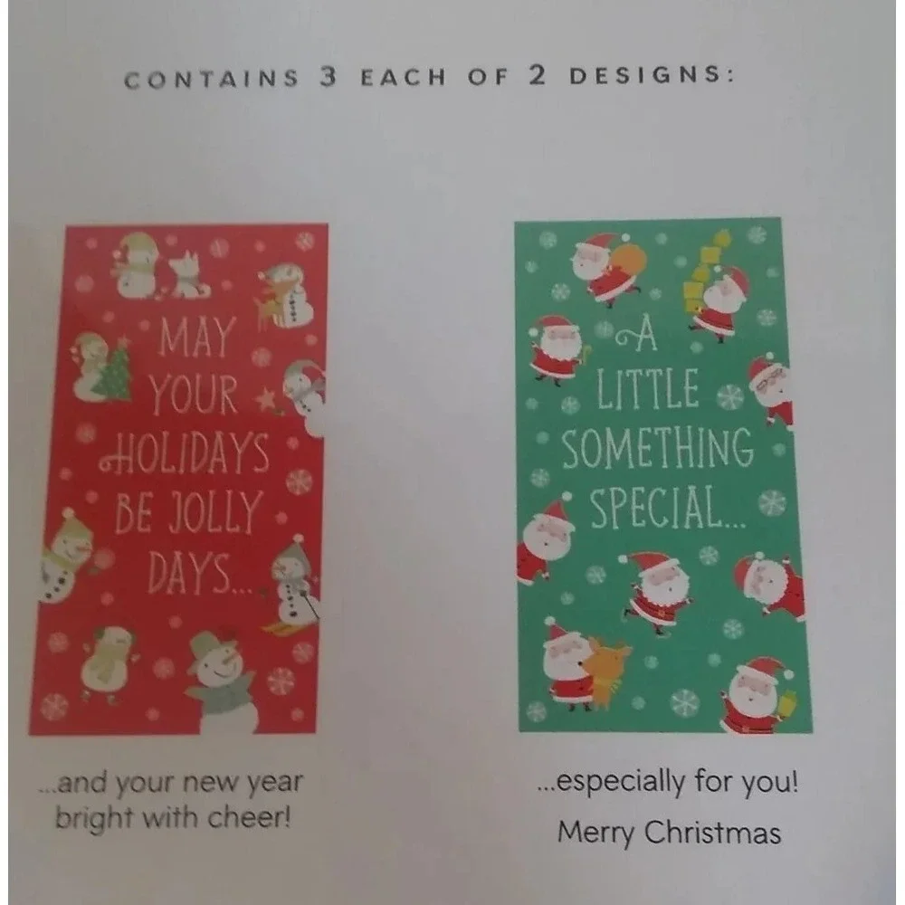 Money Gift Christmas Cards Envelopes (6) 2 Designs‎ NEW Hallmark Connections
